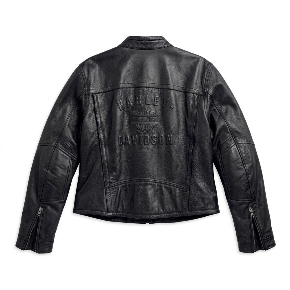 Harley-Davidson Black Leather Motorcycle Jacket Embossed Logo RN103819 L